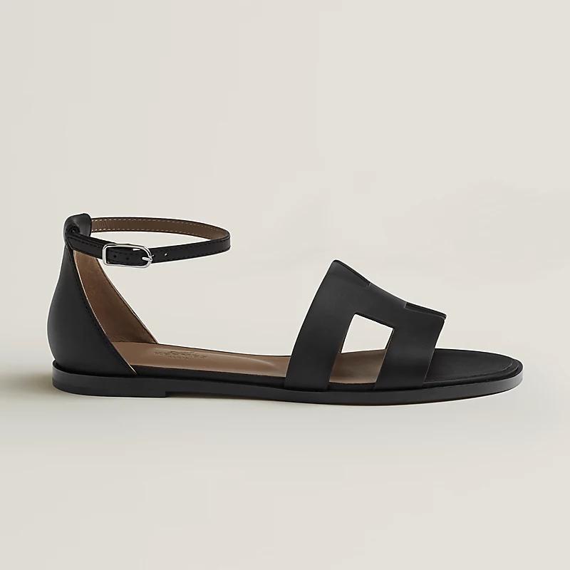 Giày Hermes Santorini Sandal Nữ Đen Nâu